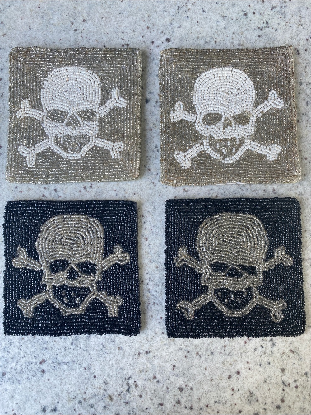 Beaded Skull Coasters - Set of 4 (Silver & Black)